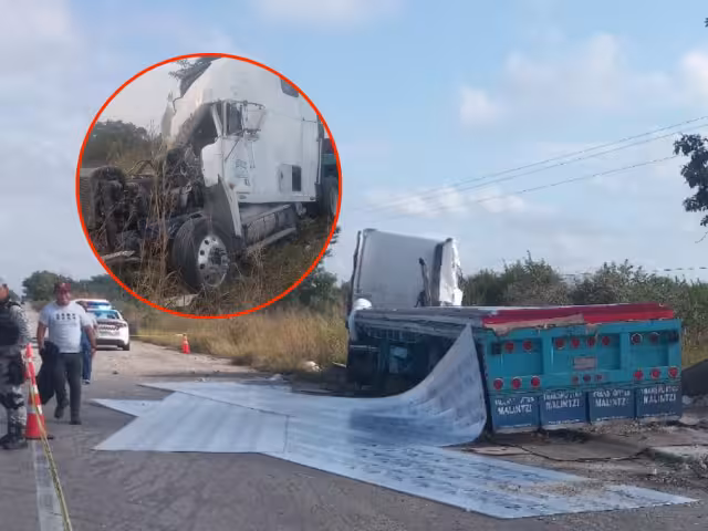 Conductor y acompañante de tractocamión mueren en accidente en el kilómetro 227 de la carretera Villahermosa - Escárcega.