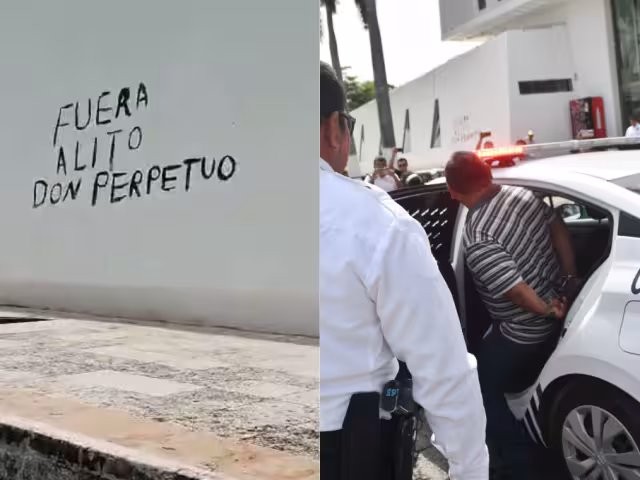 La pinta fue realizada en la pared del auditorio "Dr. Héctor Pérez Martinez" después de una conferencia en las oficinas priistas.