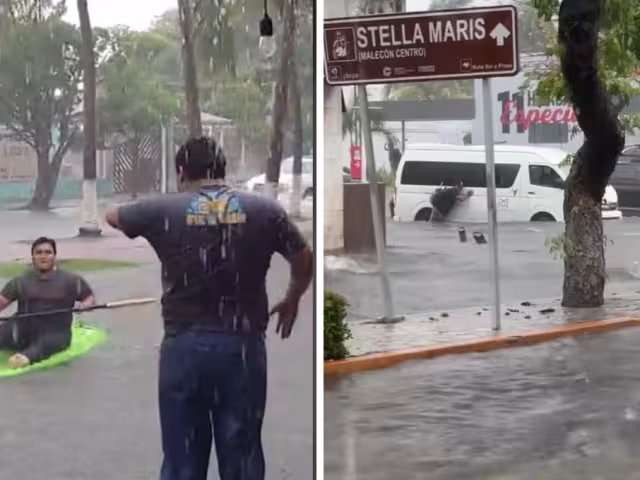 La lluvia no detuvo a los carmelitas: de empujar colectivos a remar en las calles