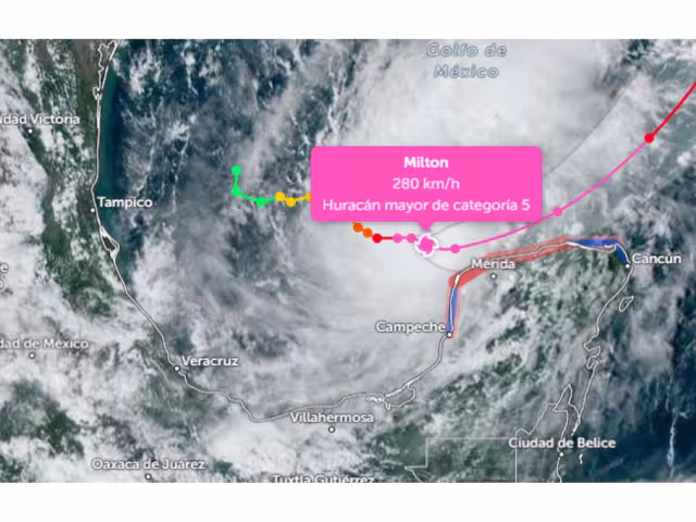 Huracán Milton se intensifica a categoría 5 con vientos de más de 250 km/h,
