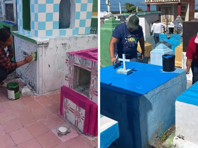 Sabancuy se prepara para el Día de Muertos con limpieza y pintura de tumbas