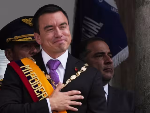Daniel Noboa Azin, al rendir protesta para su segundo periodo presidencial en Ecuador