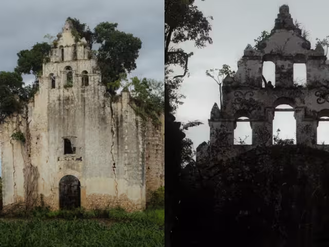La iglesia abandonada de Seyba Cabecera se encuentra en el estado de Campeche, México