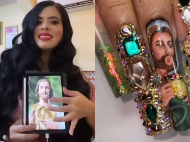 Un video en TikTok muestra unas uñas acrílicas inspiradas en San Judas Tadeo, con un precio superior a diez mil pesos