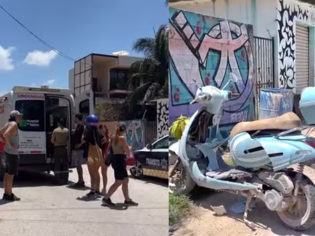 Una mujer en motocicleta resultó lesionada tras impactarse contra un automóvil en La Veleta, Tulum.