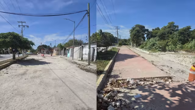 Habitantes de Isla Aguada exigen a PEMEX concluir pavimentación abandonada