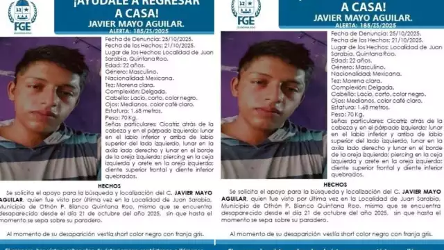 Activa la Fiscalía General del Estado búsqueda de Javier Mayor Aguilar, uno de los desaparecidos en Juan Sarabia