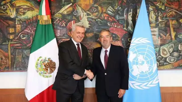 Filippo Grandi, alto comisionado de ACNUR y Juan Ramón de la Fuente, secretario de Relaciones Exteriores