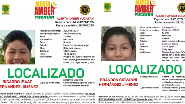 FGE Yucatán informa la ubicación de dos menores reportados desaparecidos