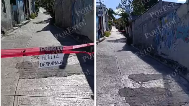Andador cerrado por riesgo vial frente a letrero de advertencia