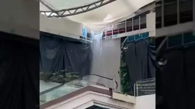 Así terminó el techo de la plaza comercial en San Pedro Garza García