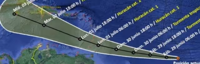 Esta sería la trayectoria de la Tormenta Tropical Beryl