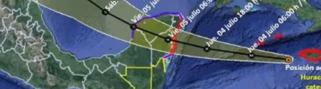 Esta resulta la trayectoria preliminar del Huracán Beryl en la Península de Yucatán
