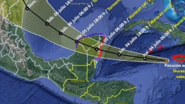 Esta resulta la trayectoria preliminar del Huracán Beryl en la Península de Yucatán