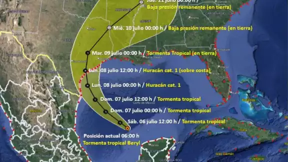 El Servicio Meteorológico Nacional informó que la Tormenta Tropical Beryl podrí intensificarse a Huracán categoría 1