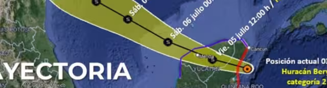Así luce la trayectoria actual del Huracán Beryl en Quintana Roo