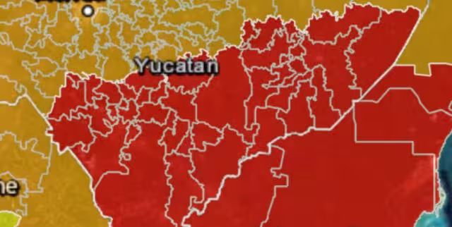 Así luce el mapa de Yucatán a unas horas del impacto del Huracán Beryl