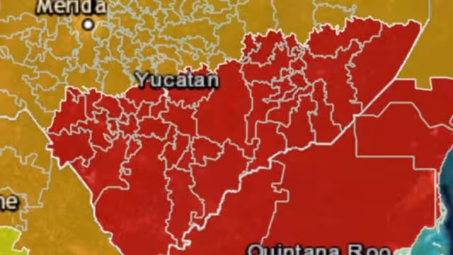 Así luce el mapa de Yucatán a unas horas del impacto del Huracán Beryl