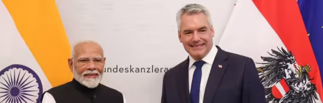 Primer Ministro Narendra Modi de la India y el Canciller austríaco Karl Nehammer
