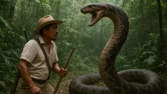 De acuerdo con el testimonio, el hombre avanzaba por el monte, cuando debajo de las raíces de un gran árbol se encontró con una enorme serpiente
