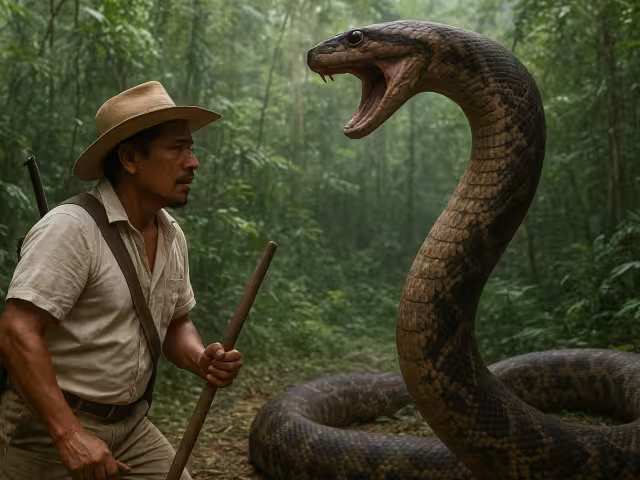 De acuerdo con el testimonio, el hombre avanzaba por el monte, cuando debajo de las raíces de un gran árbol se encontró con una enorme serpiente