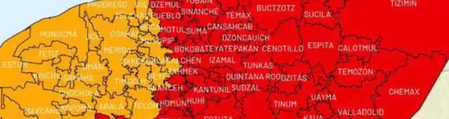 Así luce el mapa de Yucatán antes del arribo del Huracán Beryl