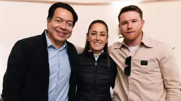 Mario Delgado, Claudia Sheinbaum y Canelo Álvarez Mario Delgado, Claudia Sheinbaum y Canelo Álvarez