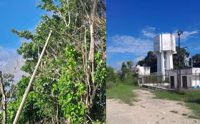 Varias colonias de Campeche se quedaron sin agua potable y energía eléctrica debido a la caída de un poste de concreto de la CFE durante una lluvia.