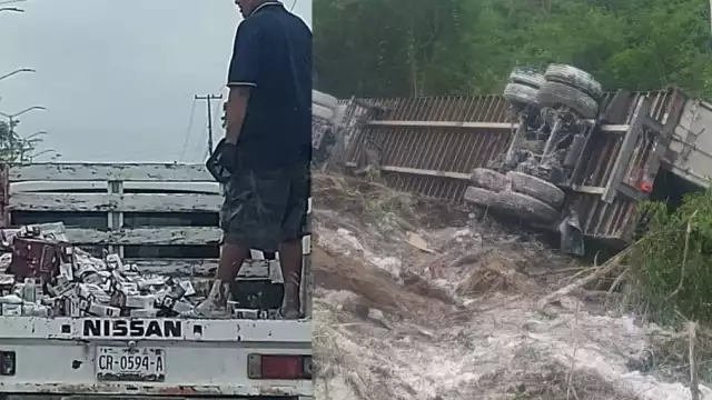 Un tractocamión cargado de leche se volcó en la carretera federal Escárcega – Villahermosa.