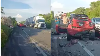 Mujer muere prensada tras brutal choque contra pipa en la carretera Sabancuy-Champotón 