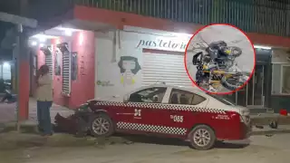 Motociclista se salva de milagro tras brutal choque con un taxi en Candelaria, Campeche
