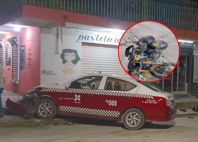 Un motociclista resultó gravemente herido tras ser embestido por un taxi en Candelaria, Campeche.