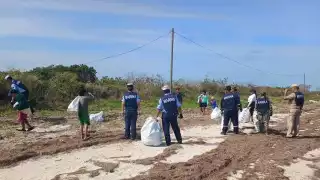 Servidores públicos y voluntarios recorren la playa de Chabihau para recolectar desperdicios
