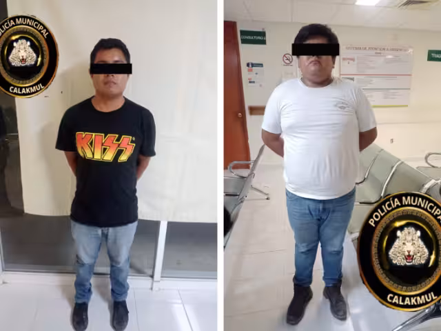 Policía municipal asegura a dos hombres con presunta sustancia ilícita en Calakmul