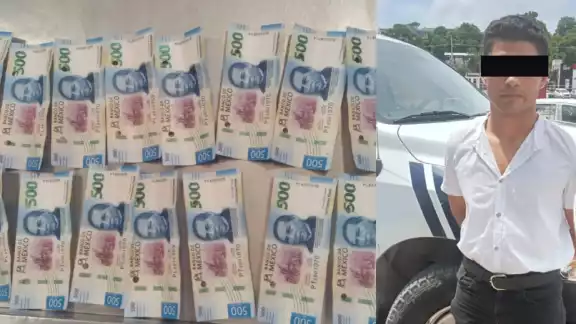 Tenía en su posesión ocho mil 500 pesos con dinero falsifi cado; fue trasladado a las instalaciones de la Fiscalía General del Estado. Tenía en su posesión ocho mil 500 pesos con dinero falsifi cado; fue trasladado a las instalaciones de la Fiscalía General del Estado.
