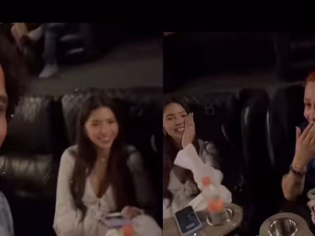 Christian Nodal y Ángela Aguilar fueron al cine con Kunno y las redes sociales explotaron