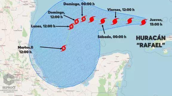 La Secretaría de Protección Civil del Estado y la gobernadora Layda Sansores San Román señalaron que el Huracán Rafael no representa riesgo para Campeche