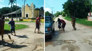 Comisario de Xcupil bachea calles ante nula respuesta  del Ayuntamiento de Hopelchén