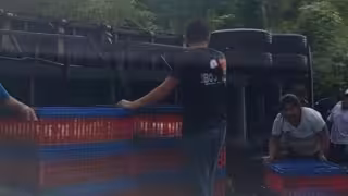 Algunos habitantes aprovecharon el accidente para llevarse pollos.