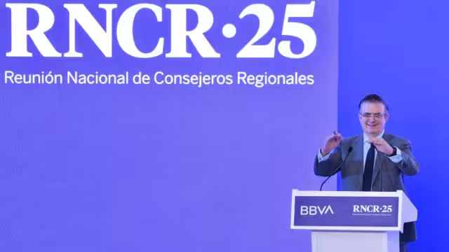 Marcelo Ebrard, secretario de Economía, al participar en la Reunión Nacional de Consejeros Regionales (RNCR) 2025 de BBVA México