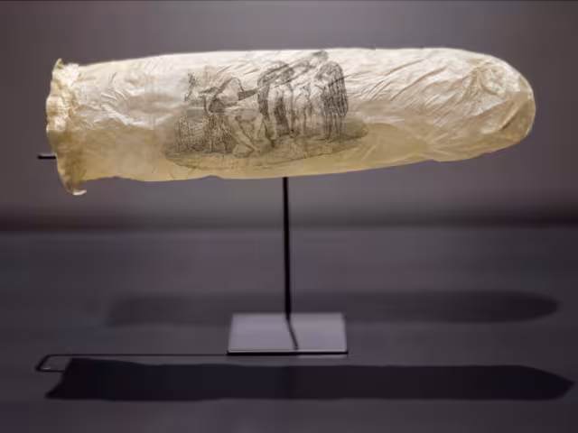 El preservativo de 200 años de antigüedad tiene un grabado muy comprometedor.
