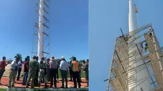 Asta bandera monumental de Campeche recibe mantenimiento de 490 mil pesos y nuevo lábaro patrio