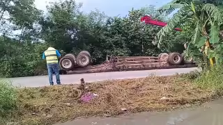 Volcadura de tráiler con pollos moviliza a policías en la carretera Kanasín-San Antonio Tehuitz