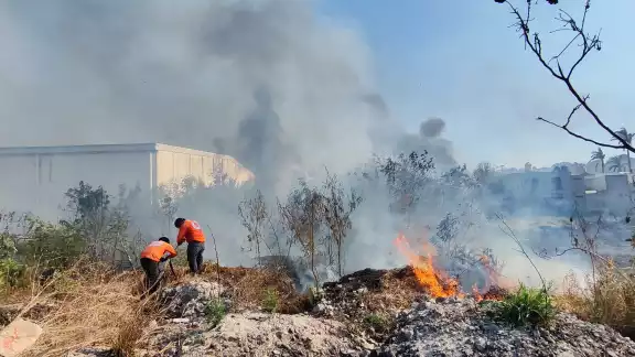 Un incendio de maleza de gran magnitud afectó tres colonias en la zona norte de Campeche.