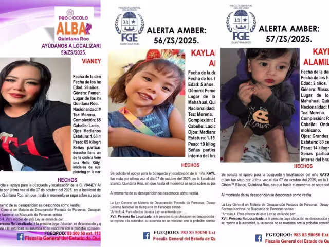 Vianey Aimée Alamilla Salazar , Kayden Haziel Alamilla Salaza, y Kaylani Naami Ruíz Alamilla fueron vistas por última vez el pasado 07 de octubre