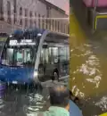Las calles inundadas de Mérida provocaron afectaciones en el transporte público