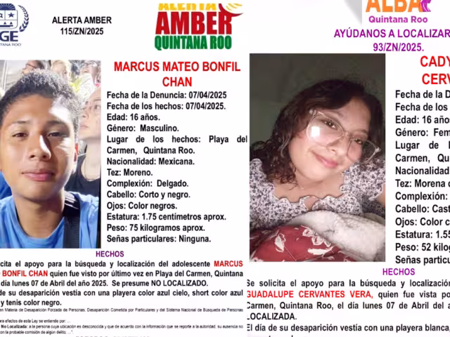 Los menores desaparecidos fueron identificados como Cady Guadalupe Cervantes Vera y Marcus Mateo Bonfil Chan