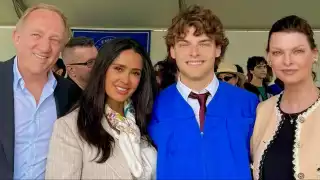 Linda Evangelista y Salma Hayek festejan con François-Henri Pinault la graduación de Augustin James
