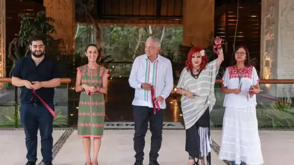 El presidente AMLO y Claudia Sheinbaum inauguran Hotel Tren Maya Calakmul