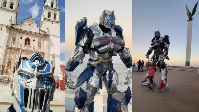 "Optimus Prime de México" visitó Campeche con su botarga del personaje de "Transformers"